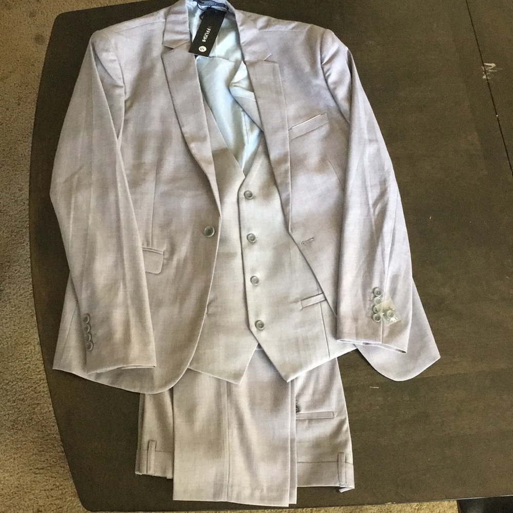 YFFUSHI Mens Light Grey M One-Button 3 Piece Suit